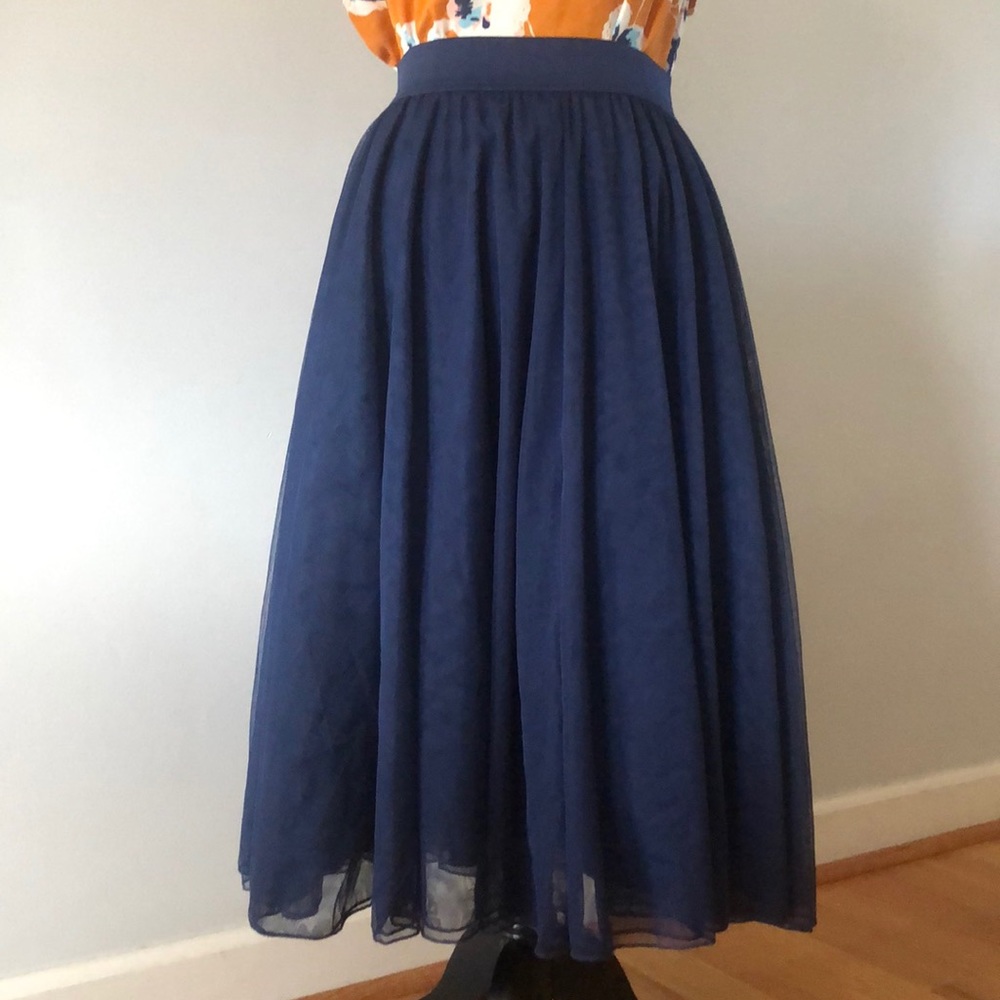 Torrid Double Layer Mesh Midi Navy Skirt